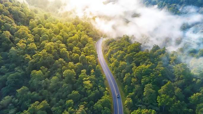 4K航拍汽车森林道路