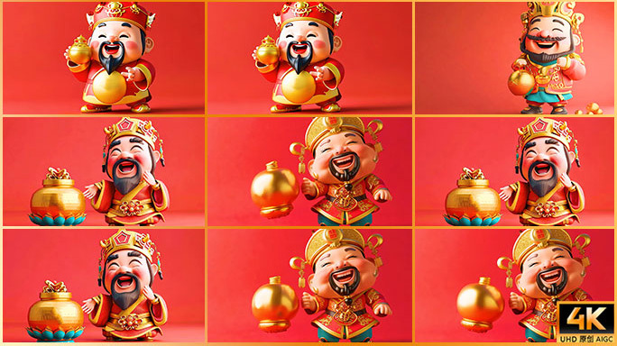 合集 卡通风格三维财神爷手办公仔背景片头