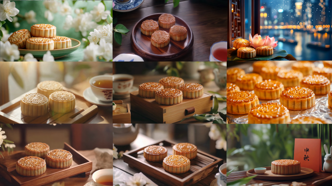 月饼中秋节中秋秋天美食中国风月饼展示4K