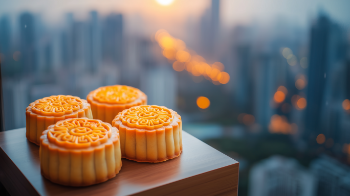 月饼中秋节中秋秋天美食中国风月饼展示4K