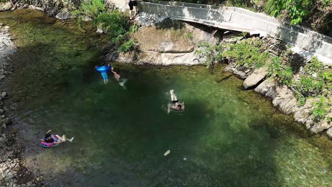 航拍浏阳，溪流溪水，游泳跳水，天幕聚餐