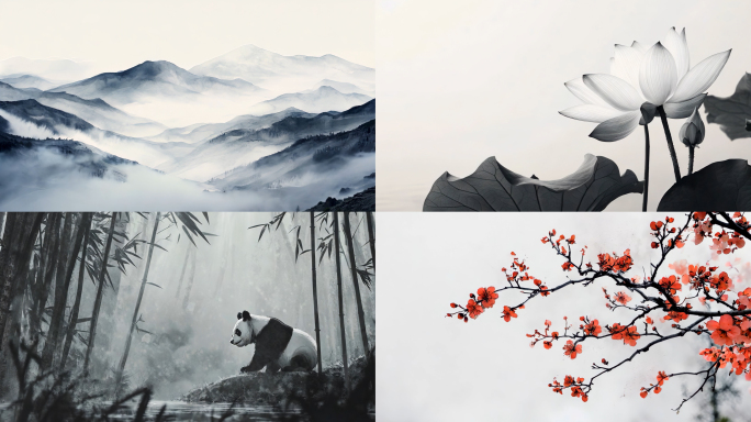 4K意境中国风水墨山水风景梅花视频素材