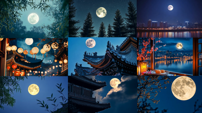 月亮中秋节中秋黑夜夜晚明月圆月八月十五