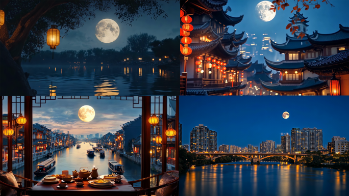月亮中秋节中秋黑夜夜晚明月圆月八月十五