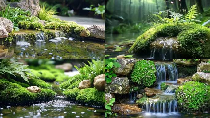 4K 青苔泉水 溪水 林间流水