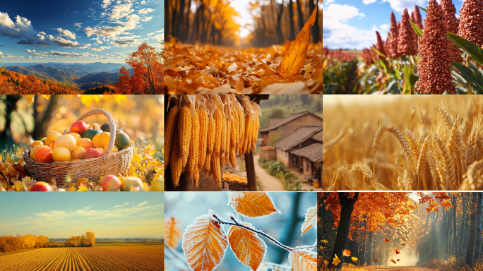 秋季秋天 秋收 霜 红叶 落叶