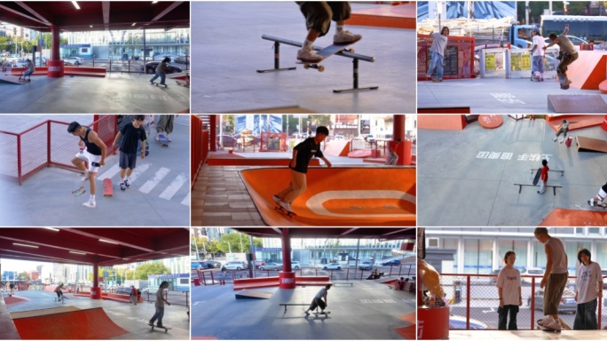 一群年轻人街头玩滑板 时尚艺术