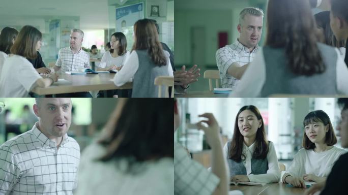 大学外教老师和学生们聊天交流