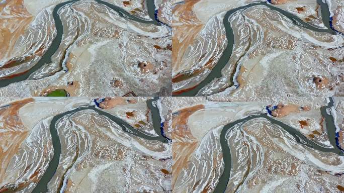 航拍雪后新疆帕米尔高原木吉火山口木吉河