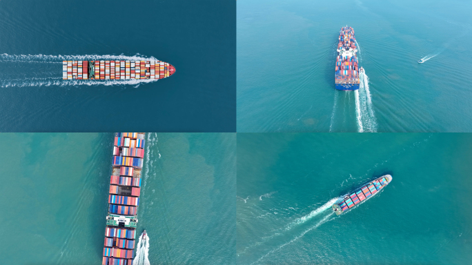 4k青岛港海上货轮航拍合集