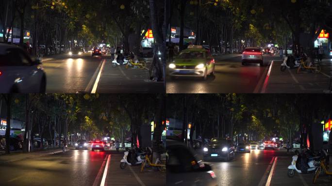 夜晚城市道路车流交通马路车来车往街景夜景