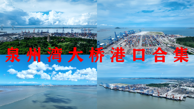 泉州石湖港口航拍六胜塔航标泉州湾跨海大桥