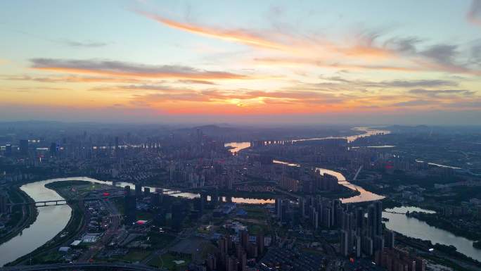 4K湖南长沙城市夕阳晚霞黄昏合集