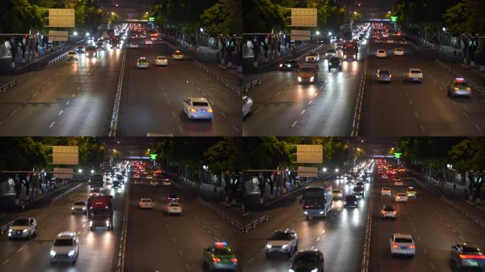 夜晚城市道路车流交通马路车来车往街景夜景