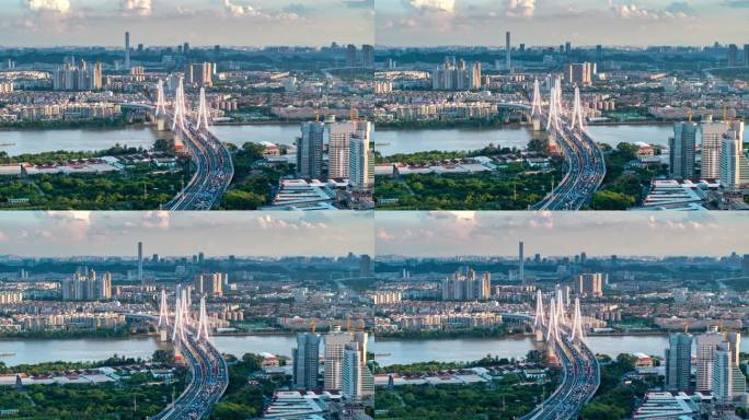 【商用4K】航拍洛溪大桥光影延时城市景观