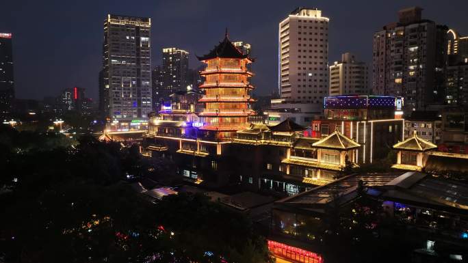 四川成都市安顺廊桥锦江夜景风光城市航拍