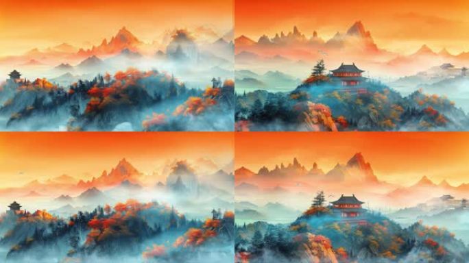 国风夕阳远山