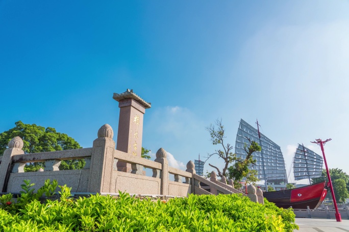 汕头澄海樟林古港红头船蓝天白云延时8K