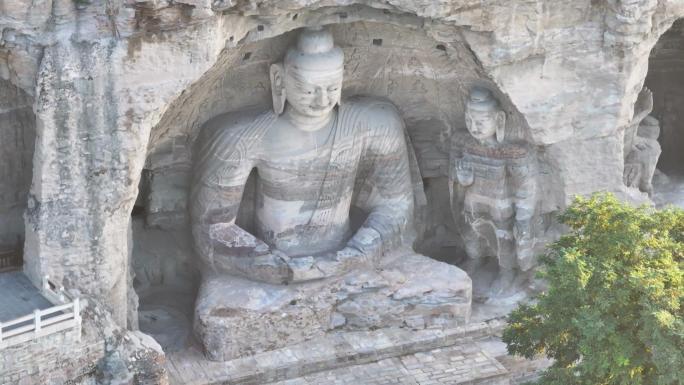 最新山西大同云岗石窟航拍素材