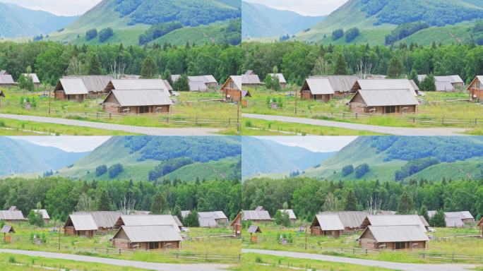 中国新疆北疆阿勒泰禾木村原始村庄夏天风景