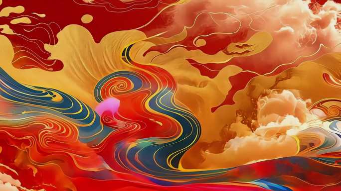 国潮祥云红背景中国红吉祥祥瑞喜庆欢庆中秋