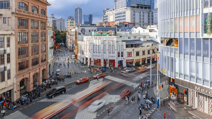 广州北京路步行街日景延时