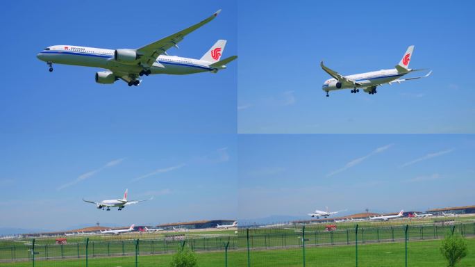 国航飞机从空中飞过  飞机起飞 飞机降落