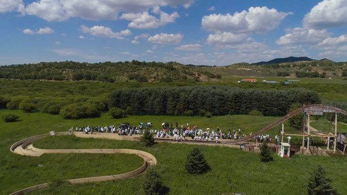 天路草原篝火晚会航拍 蒙古包
