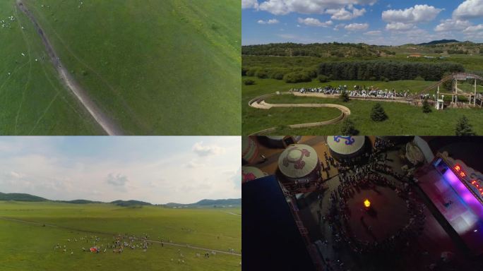 天路草原篝火晚会航拍 蒙古包