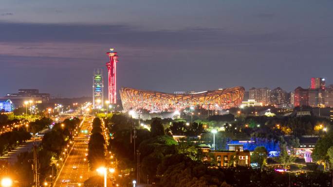 北京中轴线鸟巢夜景