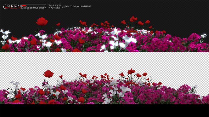 4K浪漫花海花丛玫瑰牡丹花圃带通道