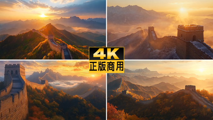 中国长城日出万里长城云海风景祖国大好河山