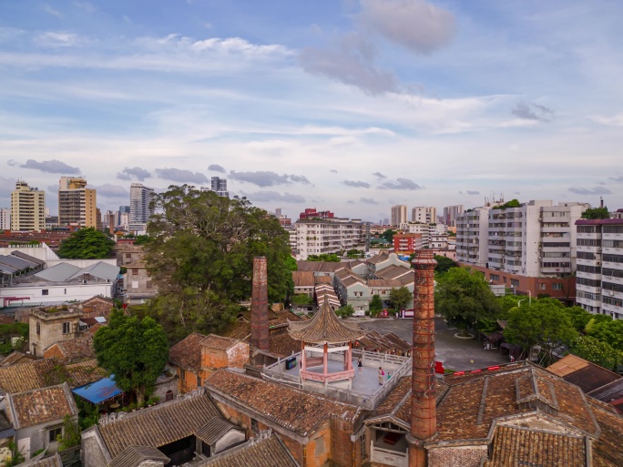 延时航拍佛山景点南风古灶城市宣传古建筑