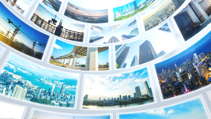 明亮弧形多照片墙展示