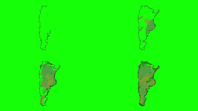 动画大纲和绘制阿根廷地图-自绘制线艺术在绿色屏幕与Alpha通道-民族自豪感和身份
