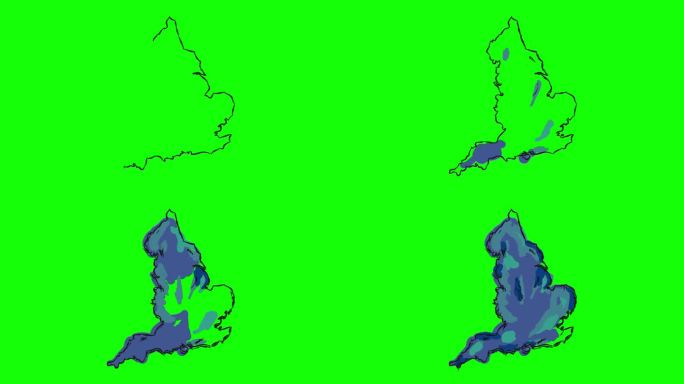 动画大纲和绘制地图的英国-自画线艺术在绿色屏幕与阿尔法通道-民族自豪感和身份