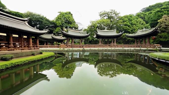 中国传统园林池塘 古朴自然