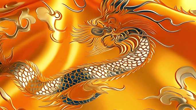 古风绣着龙的黄色丝绸龙纹刺绣鲜艳庄严国粹