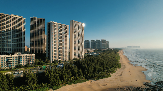 海边的高档住宅区海岸小区4K航拍
