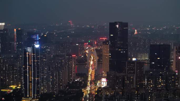 下班高峰期的广州猎德大桥 航拍空镜