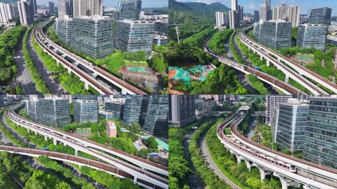 航拍地铁行驶素材 深圳地铁站素材 塘朗站
