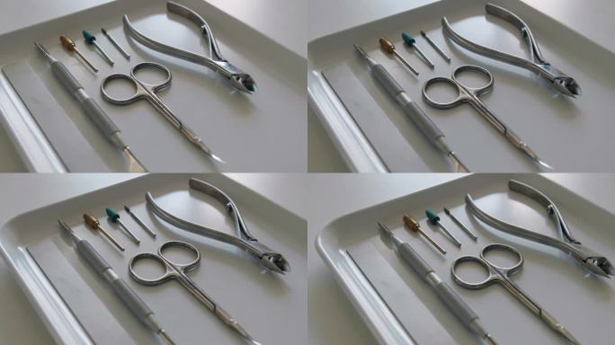 不锈钢角质层推子，钳子，剪刀和喷嘴。