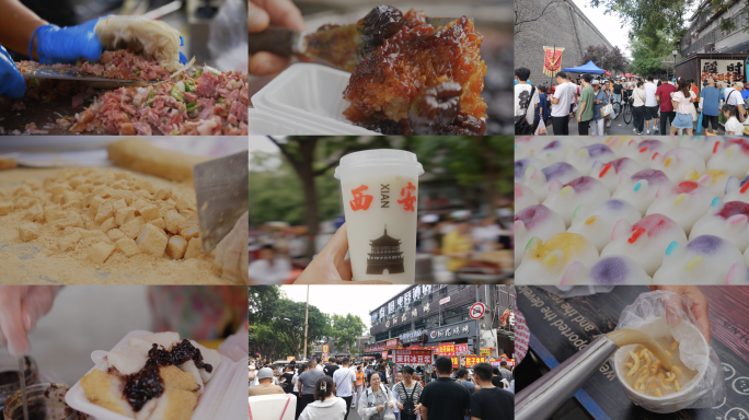 西安南门早市西安美食小吃肉夹馍油茶麻花