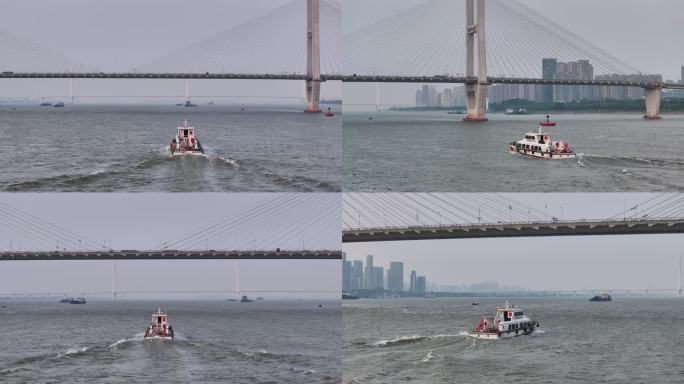 中国渔政巡逻艇航行在长江武汉段航拍