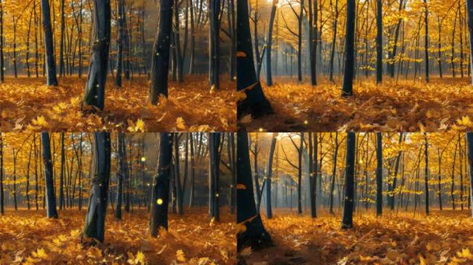宽屏秋风送爽中金黄满地的枫叶林
