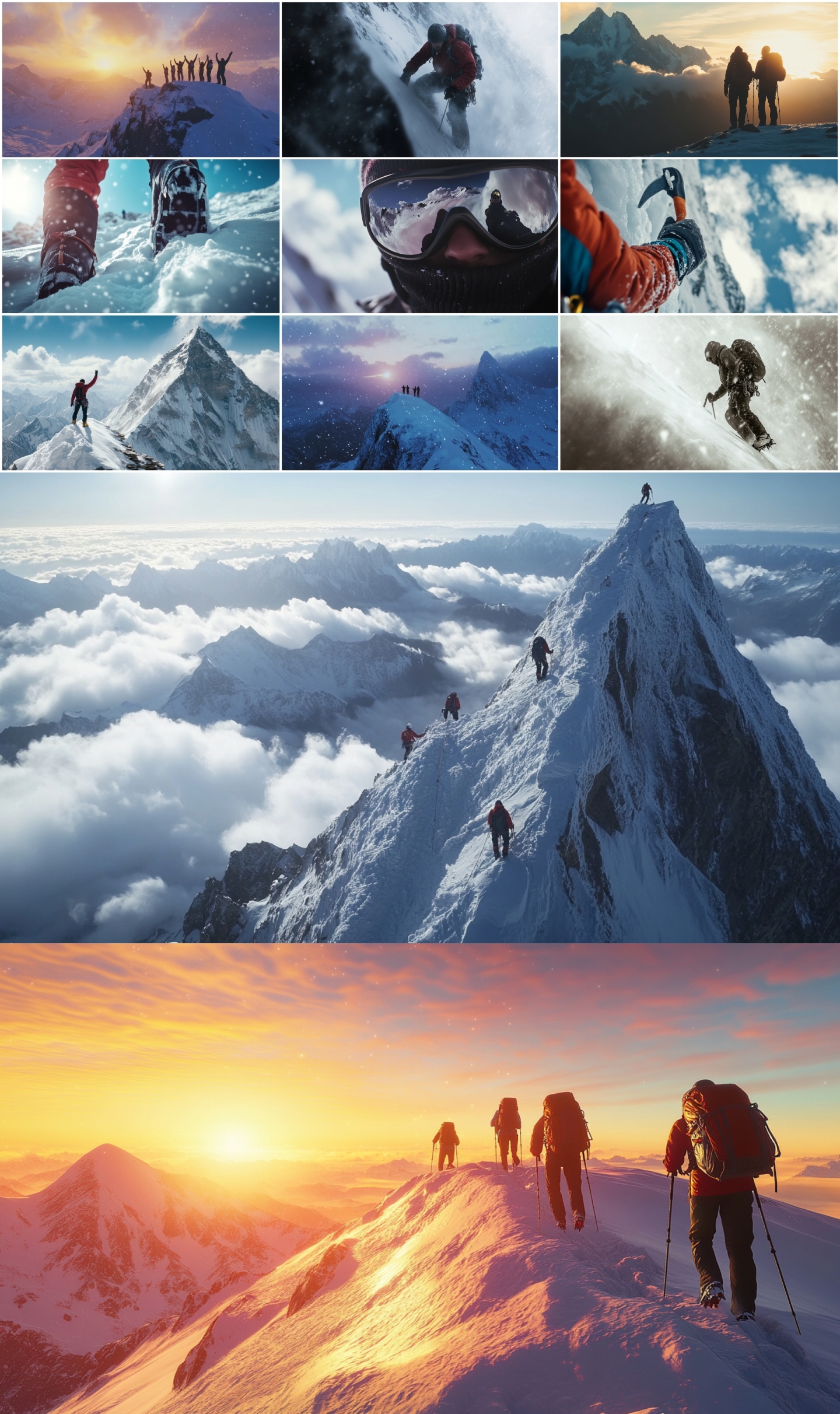 团队徒步励志攀登雪山奋斗登顶登山勇攀高峰