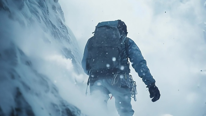 团队徒步励志攀登雪山奋斗登顶登山勇攀高峰