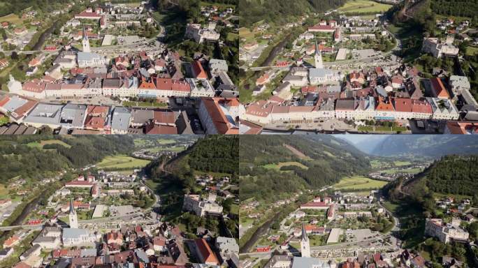鸟瞰风景秀丽的山城与教堂和城堡