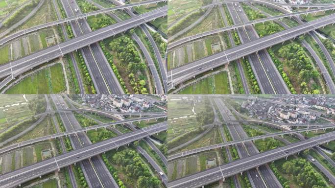 浙江杭甬高速公路绍兴枢纽航拍高架桥立交桥