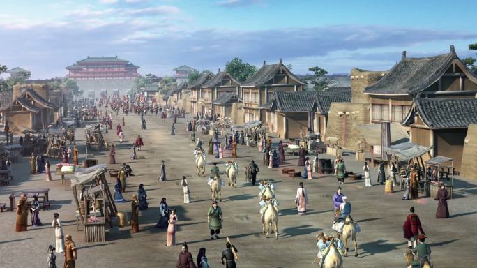 汉代西域古城古商业街集市城池街道商铺城楼